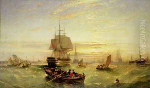 Entering Portsmouth Harbour Oil Painting by William Adolphu Knell