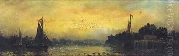 Sunset; and Sunrise Oil Painting by William Adolphu Knell