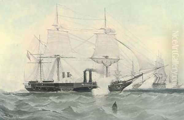 H.M. war steam frigate the Terrible of 1847 Tons, and 800 horsepower, by H. Papprill Oil Painting by William Adolphu Knell