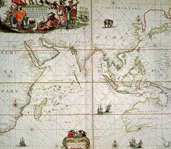 Map of Africa India Indian Ocean and East Indies Oil Painting by Johannes van Keulen