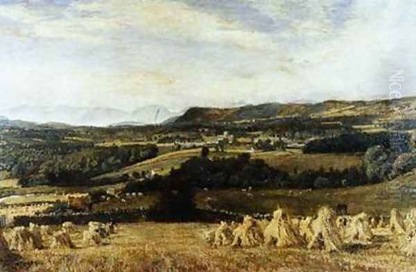 Cartmel Priory and Langdale Pikes Oil Painting by John William Buxton Knight