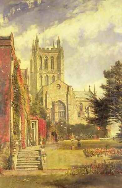 Hereford Cathedral Oil Painting by John William Buxton Knight