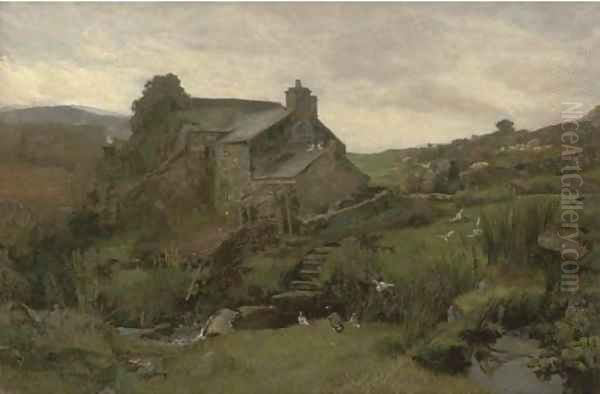 A Welsh farm among the hills Oil Painting by John William Buxton Knight