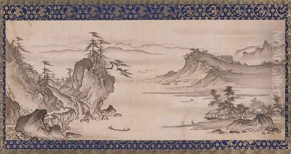 Landscape Muromachi Period Oil Painting by Shokei Kenko