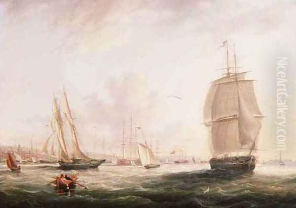 Shipping Off Tilbury Fort Gravesend Oil Painting by Adolphus Knell