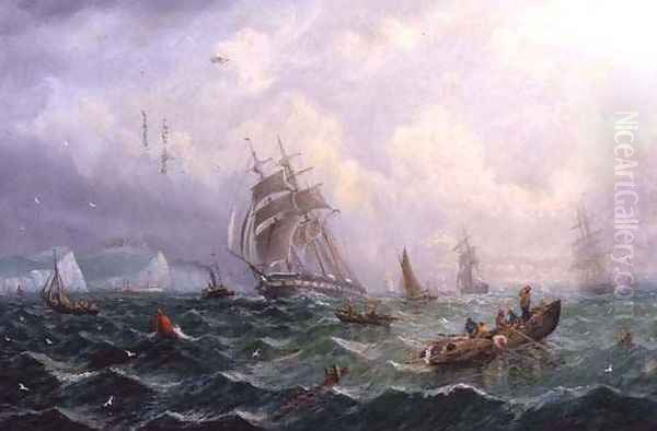 Shipping in Choppy Seas of Scarborough Oil Painting by Adolphus Knell