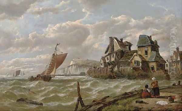 Running down the Channel at dusk Oil Painting by Adolphus Knell