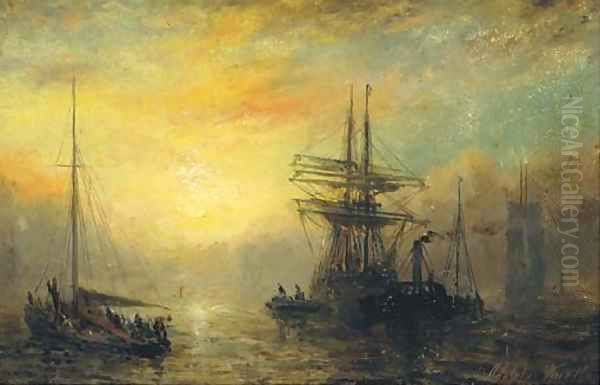 Towing out at dusk Oil Painting by Adolphus Knell