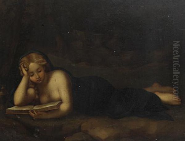 Saint Mary Magdalene Reading In A Landscape Oil Painting by Correggio, (Antonio Allegri)