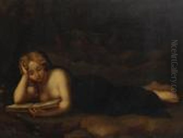 Saint Mary Magdalene Reading In Alandscape Oil Painting by Correggio, (Antonio Allegri)