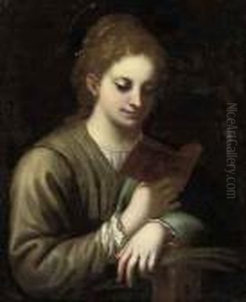 Saint Catherine Reading Oil Painting by Correggio, (Antonio Allegri)