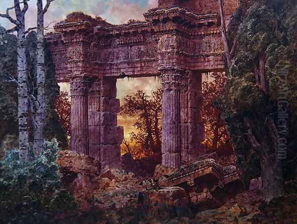 Roman Ruin at Twilight Oil Painting by Ferdinand Knab