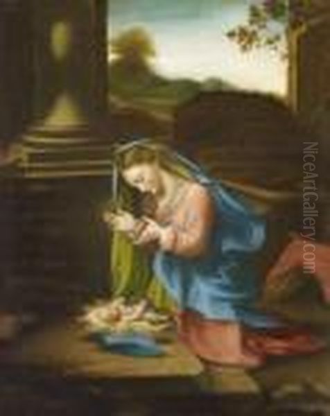 L'adoration De L'enfant Jesus Oil Painting by Correggio, (Antonio Allegri)