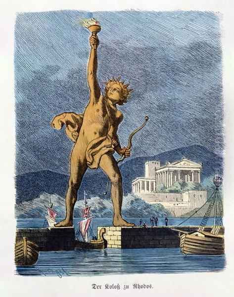 The Colossus of Rhodes from a series of the Seven Wonders of the Ancient World Oil Painting by Ferdinand Knab