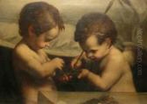 Cupid Sharpening His Arrows Oil Painting by Correggio, (Antonio Allegri)