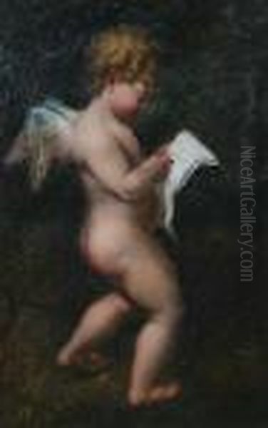 Cupid Perusing A Letter, Oil On Canvas Oil Painting by Correggio, (Antonio Allegri)