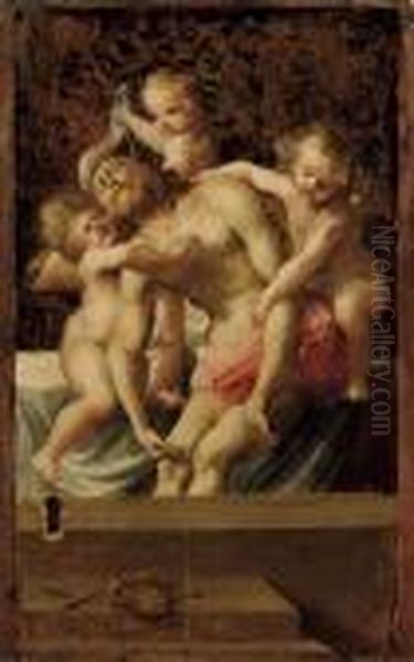 Cristo Morto Sorretto Da Tre Angeli Oil Painting by Correggio, (Antonio Allegri)