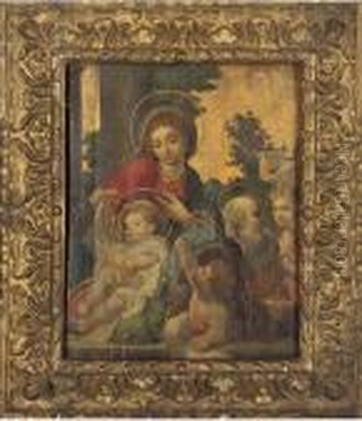 The Holy Family With The Infant Saint John The Baptist Oil Painting by Correggio, (Antonio Allegri)