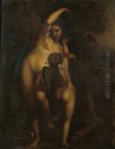 Venus And Pan Disarming Cupid Oil Painting by Correggio, (Antonio Allegri)