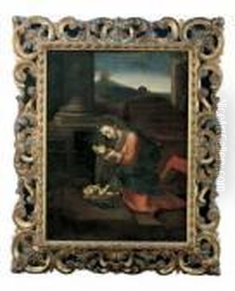 Madonna Das Kind Anbetend. Oil Painting by Correggio, (Antonio Allegri)