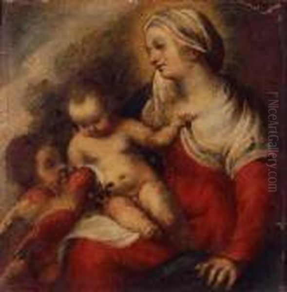 Madonna And Child With Parrot And Infant Saint John The Babtist Oil Painting by Correggio, (Antonio Allegri)