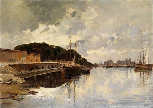 Hafenansicht Der Italienischen Stadt Chiorggia (sudlich Von Rimini) Oil Painting by Hermann David Salomon Corrodi