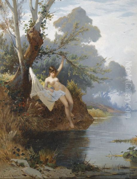 By The Riverbank Oil Painting by Hermann David Salomon Corrodi