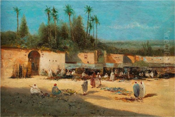 Orientalische Marktszene In Einer Oasenstadt Oil Painting by Hermann David Salomon Corrodi