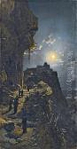 Notturno Sul Monte Athos Oil Painting by Hermann David Salomon Corrodi