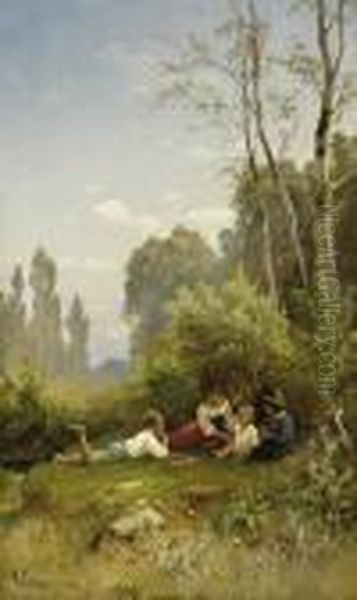 Children Playing Oil Painting by Hermann David Salomon Corrodi