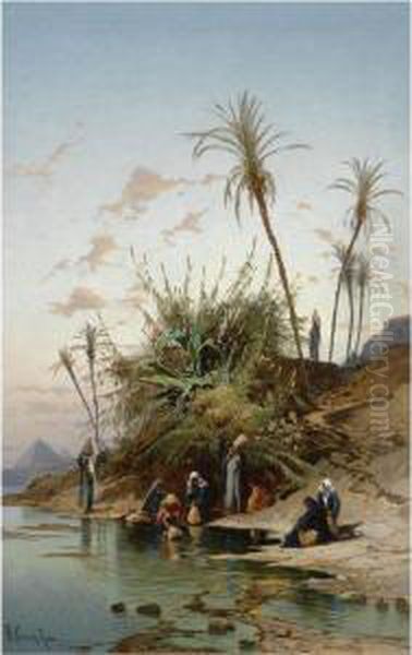 On The Banks Of The Nile Oil Painting by Hermann David Salomon Corrodi