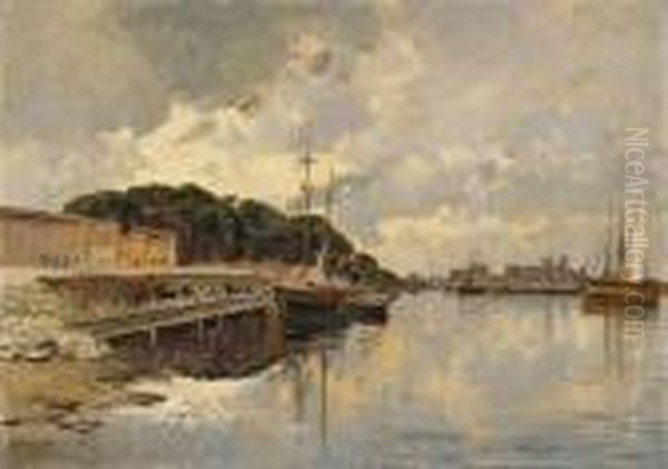 Hafenansicht In Dervenezianischen Lagune Oil Painting by Hermann David Salomon Corrodi