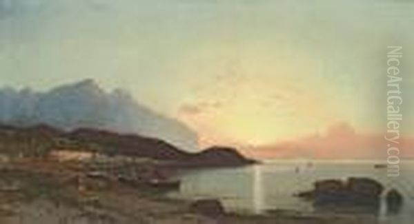 Sunset On A Beach At Capri Oil Painting by Hermann David Salomon Corrodi