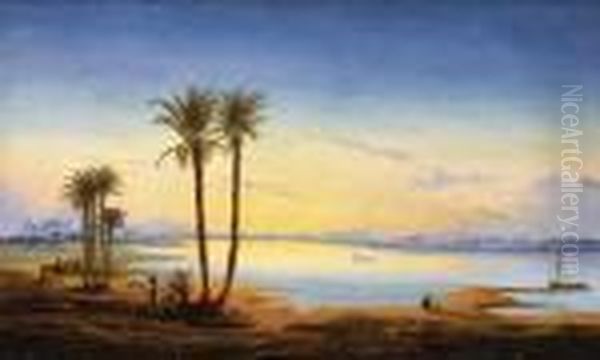 Sunrise On The Nile Oil Painting by Hermann David Salomon Corrodi