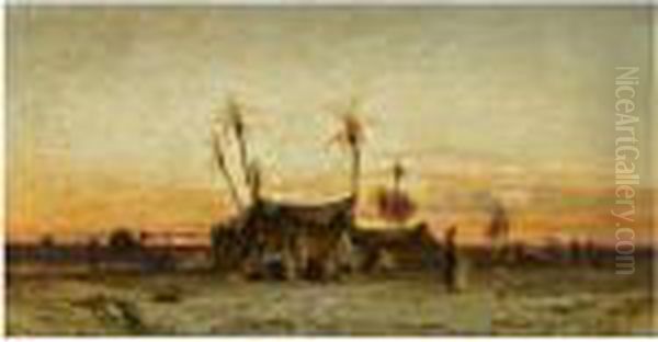 An Arab Encampment At Sunset Oil Painting by Hermann David Salomon Corrodi