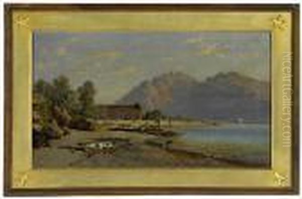 Uferlandschaft Anoberitalienischem See. Oil Painting by Hermann David Salomon Corrodi