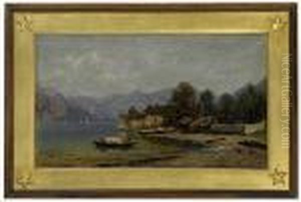 Uferlandschaft Anoberitalienischem See. Oil Painting by Hermann David Salomon Corrodi