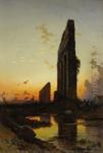 Sunset By The Ruins Oil Painting by Hermann David Salomon Corrodi