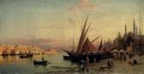 The Bosphorus, Constantinople Oil Painting by Hermann David Salomon Corrodi