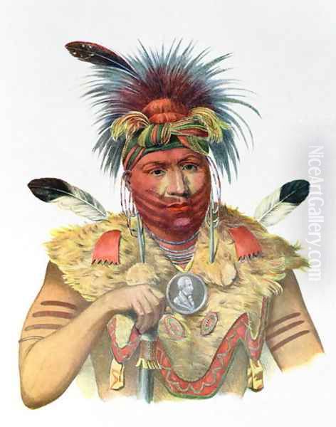 Ne Sou A Quoit a Fox Chief Oil Painting by Charles Bird King