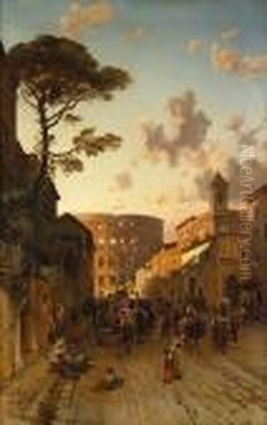 Busy Street Scene, Rome Oil Painting by Hermann David Salomon Corrodi