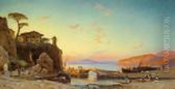 Nella Baia Di Napoli Oil Painting by Hermann David Salomon Corrodi