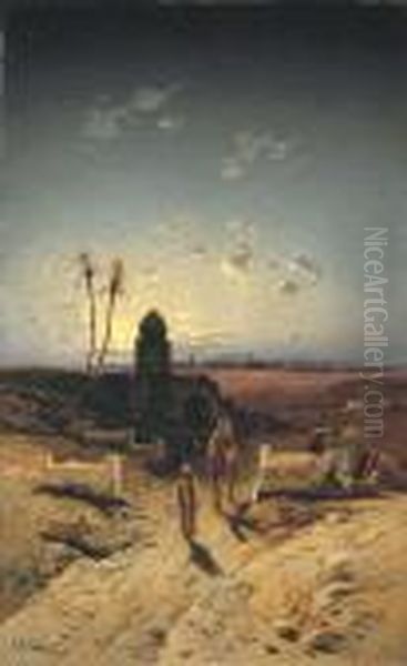 Twilight In The Desert Oil Painting by Hermann David Salomon Corrodi