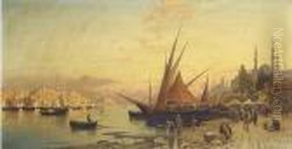 View Of The Bosphorus, Constantinople Oil Painting by Hermann David Salomon Corrodi