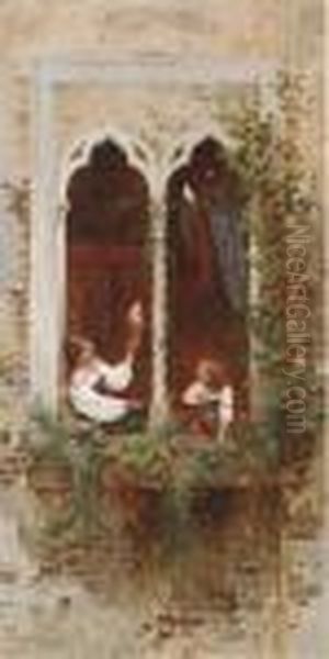 On A Venetian Balcony Oil Painting by Hermann David Salomon Corrodi