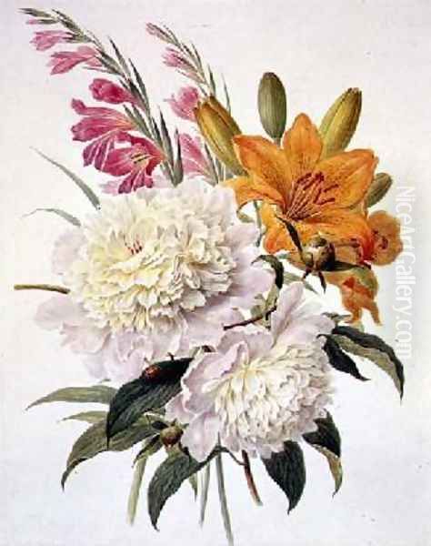 Sprays of Gladioli Peonies and Lilium Bulbiferum Oil Painting by Henriette Gertruide Knip