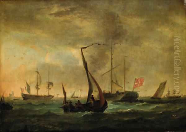 Shipping offshore in breezy weather Oil Painting by Leendert de Koningh