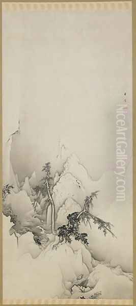 Winter landscape a ravine Edo period Oil Painting by Hogai Kano