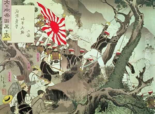 Scene from the Sino Japanese War in Korea Oil Painting by Kiyochika Kobayashi