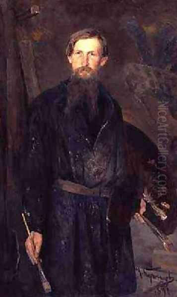 Portrait of Victor Mikhailovich Vasnetsov 1848-1926 Oil Painting by Nikolai Dmitrievich Kuznetsov